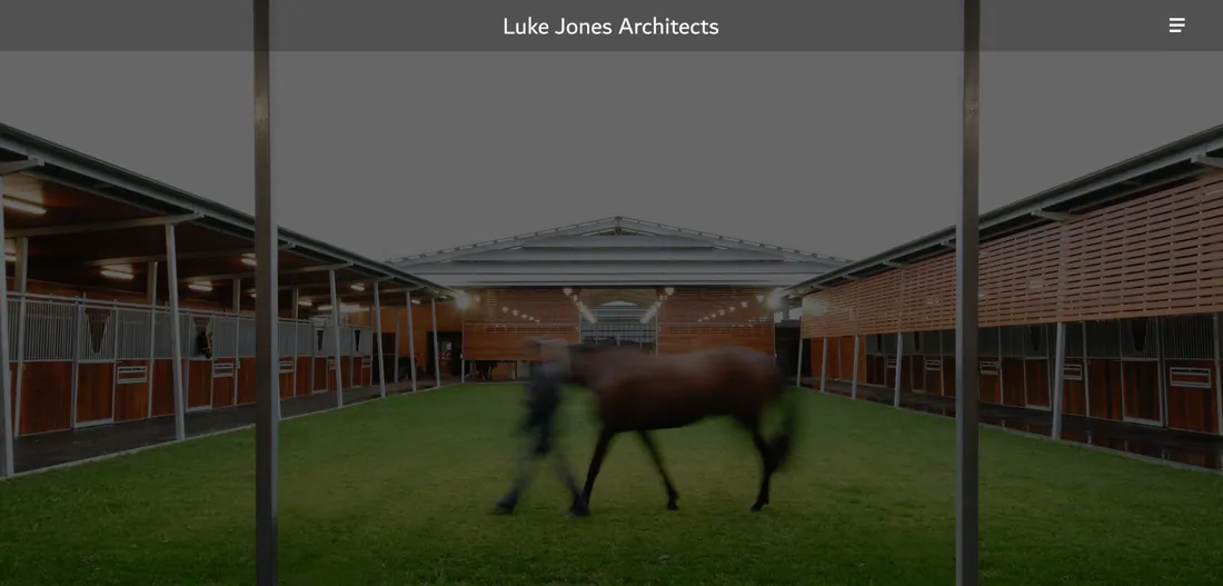 Luke Jones Architects homepage before the rebuild: One hero image and a hamburger menu. No positioning, no projects, no contact path, and nothing on the page for Google to rank.