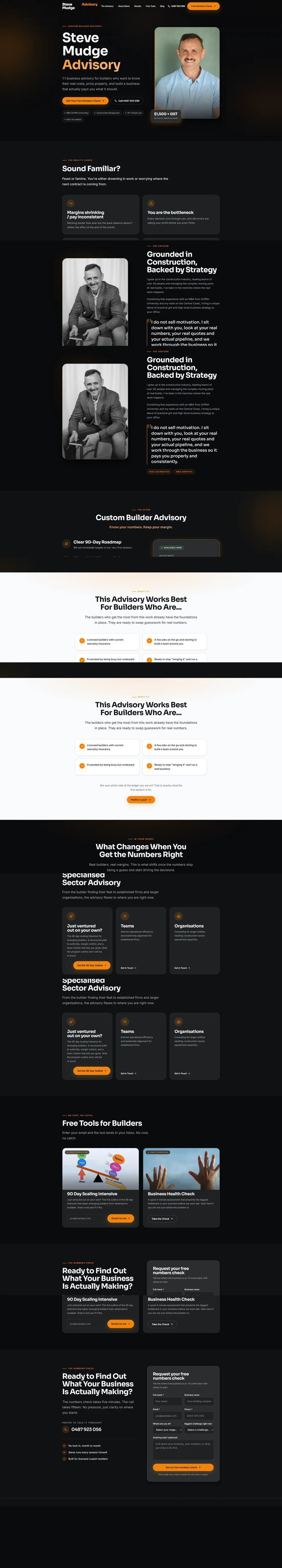 Steve Mudge Advisory homepage after the rebuild, leading with the H1 “Insurance advice you can actually understand”.